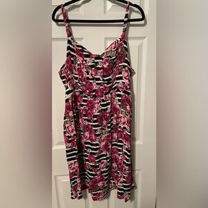 Torrid Pink Floral and Black Striped Dress